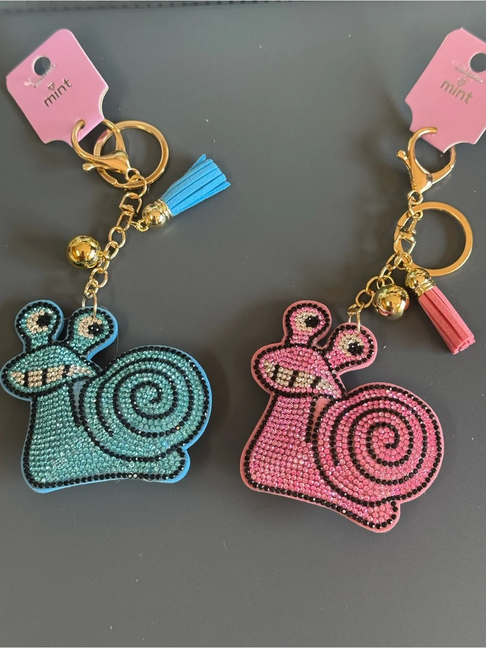 NWT Mint Blue Rhinestone Snail Kawaii Keychain Tassel Charm Bag Charm